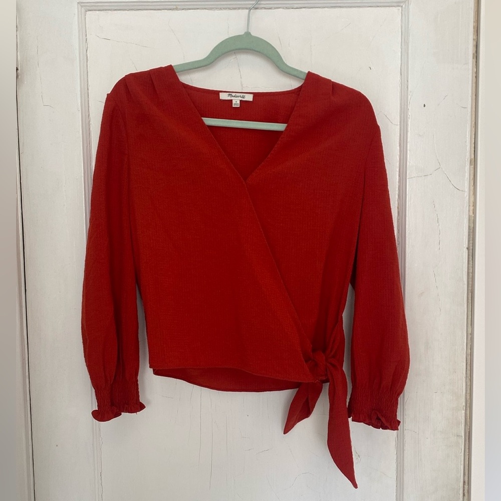 Madewell Texture & Thread Red Wrap Top Size S